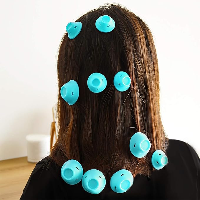 JANYUN 40 Pcs Magic Hair Rollers Include 20 pcs Large Silicone Curlers and 20pcs Small Silicone Curlers (Pale Cyan)