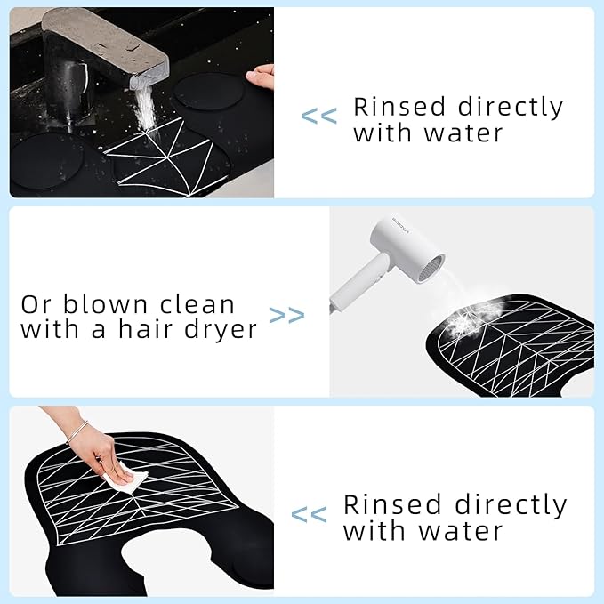 RENKESE Professional Hair Cutting Cape with Geometric Grid Pattern, Longer Silicone Waterproof Cutting Mat,Neck Guide (Black)