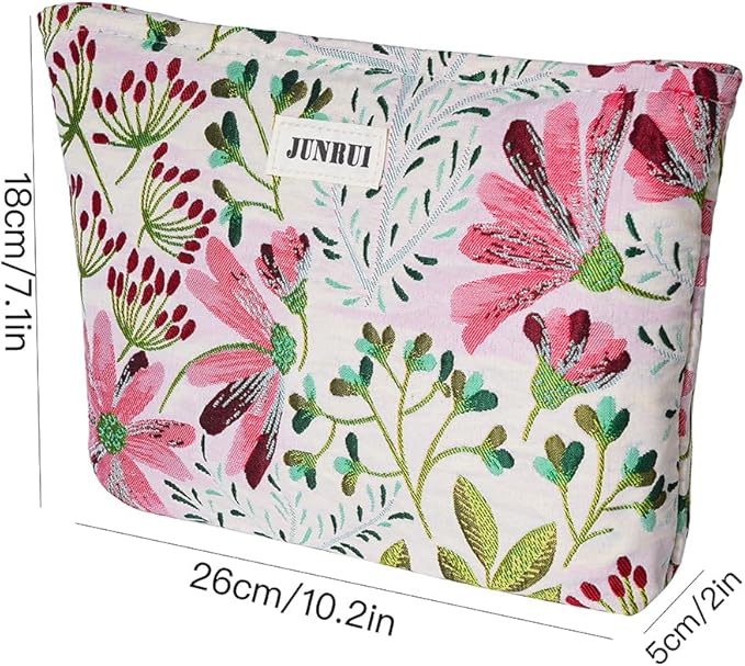 BOCGRPU Makeup Bag Small Cute Cosmetic Bags for Women，Floral Travel Toiletry Bag for Purse, Large Canvas Cosmetic Pouch Makeup Organizer Tool Pouch with Zipper（Colorful Plant）