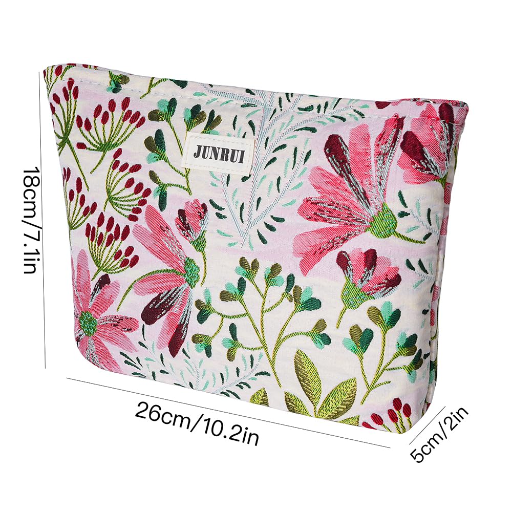 BOCGRPU Makeup Bag Small Cute Cosmetic Bags for Women，Floral Travel Toiletry Bag for Purse, Large Canvas Cosmetic Pouch Makeup Organizer Tool Pouch with Zipper（Colorful Plant）