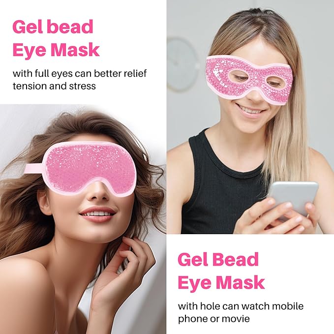 Permotary Cooling Eye Mask with Gel Bead 2 Pack Gel Eye Mask Cold Eye Mask for Relaxtion,Puffy Eyes Reusable Cold & Warm Compress for Puffiness,Dry Eyes,Headaches,Migraines,Stress Relief,Post Surgery