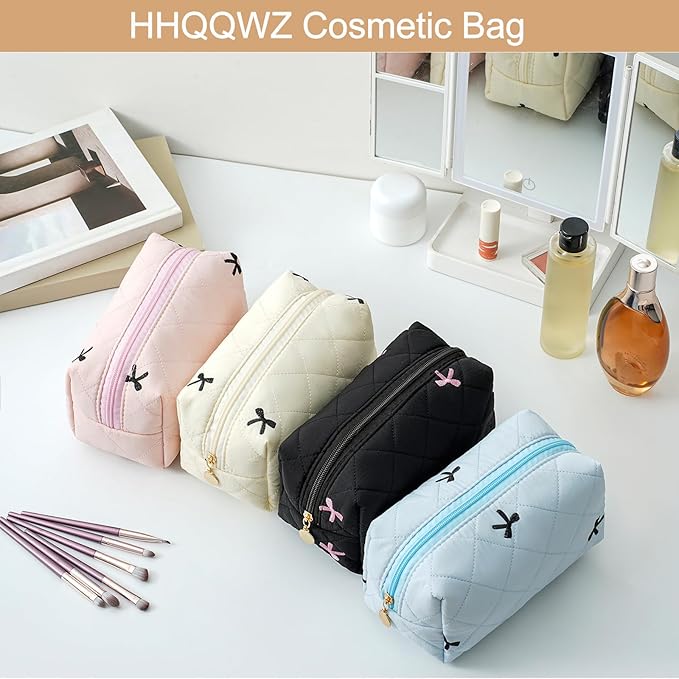 HHQQWZ Makeup Bag Travel Cosmetic Bag for Women Girls, Zipper Make Up Pouch, Floral Flowers Toiletry Organizer Makeup, Portable Storage Cosmetic Travel Cloth Bag (Beige)