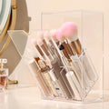 LOHRYVIO Acrylic Makeup Brush Holder with Slanted Flip-Top Lid - Clear Dustproof Cosmetic Make up Brush Organizer and Storage Box - Large Capacity 17-Slots Container for Vanity Brushes (Transparent)