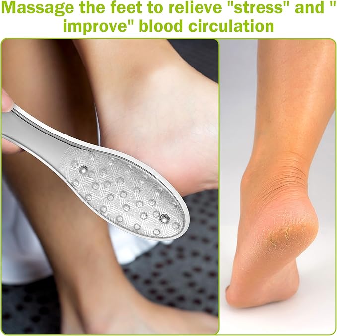 2 Pcs Foot File Metal Stainless Steel Double Sided Feet Rasp Surface Scraper Scrubber Professional Grater Heel Corns Callus Remover Pedicure Care Tools for Wet Dry Hard Dead Skin