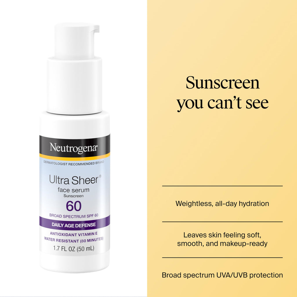 Neutrogena Ultra Sheer Sunscreen Serum SPF 60, Fragrance-Free, 1.7 fl. oz