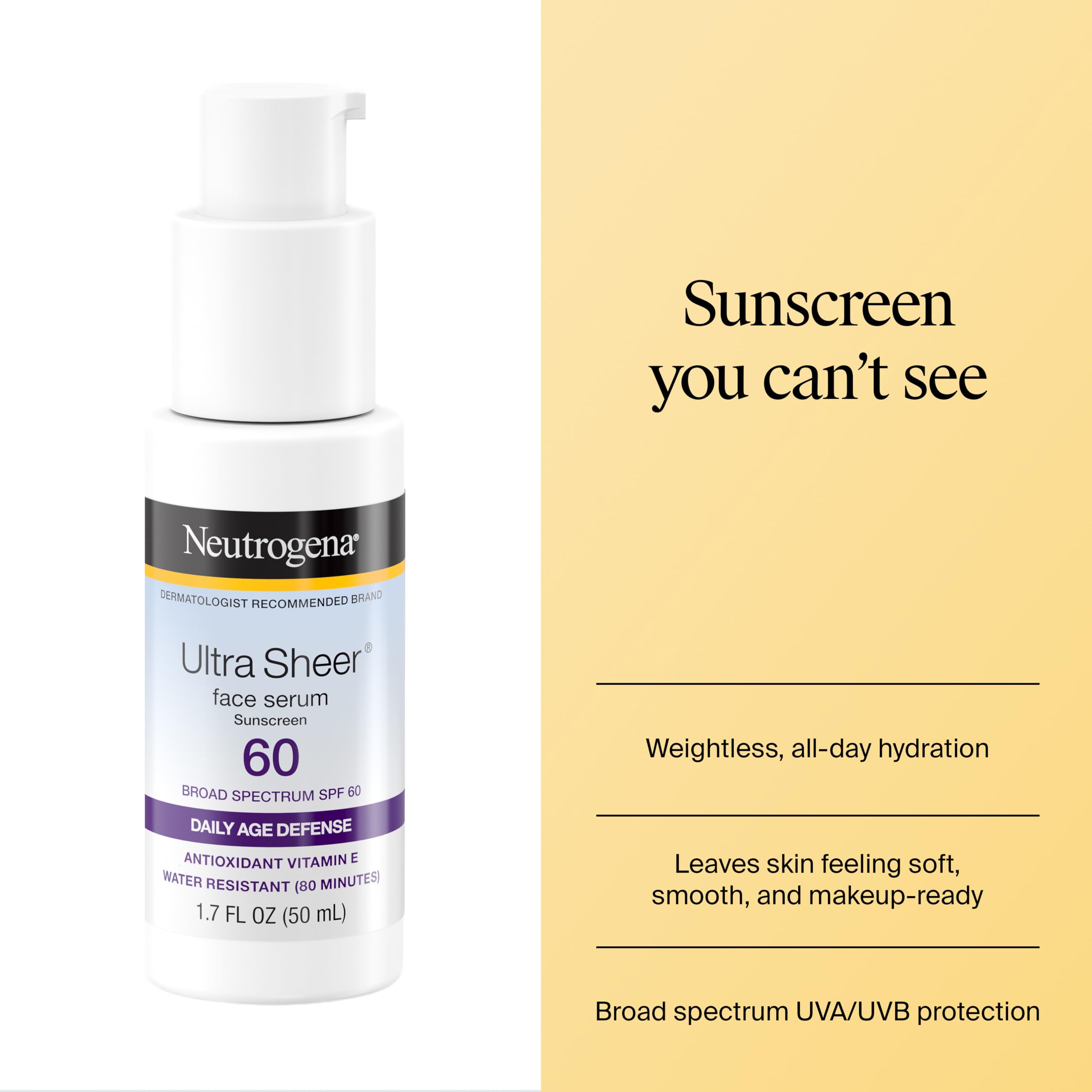 Neutrogena Ultra Sheer Sunscreen Serum SPF 60, Fragrance-Free, 1.7 fl. oz