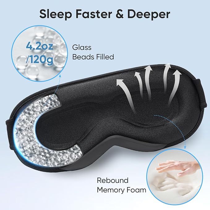 Weighted Eye Mask for Sleeping - Sleep Mask for Women & Men, 3D Contoured Blackout Sleeping Mask for Lash Extensions, Zero Pressure Soft Eye Cover with Adjustable Strap for Travel