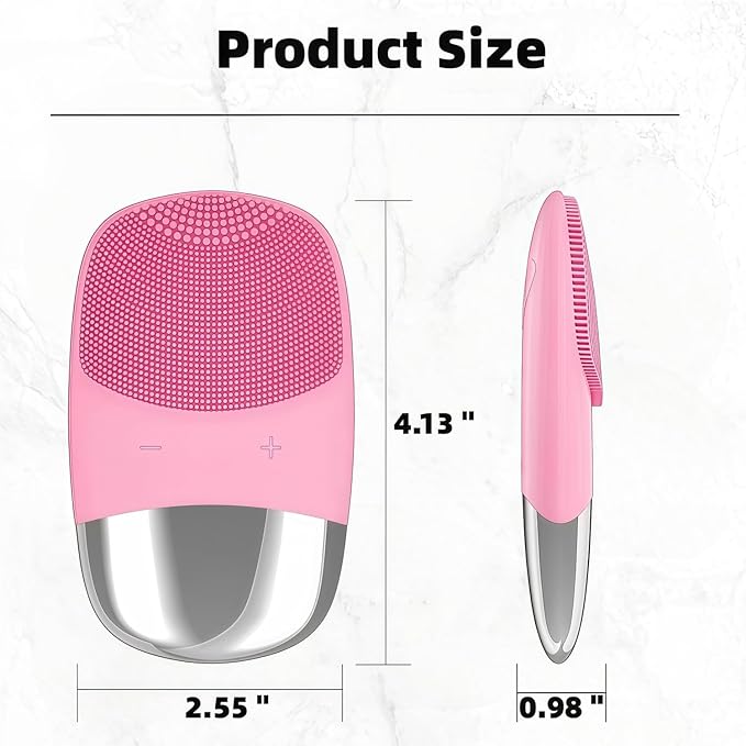 MEGAN Facial Cleansing Brush,USB Rechargeble Electric Silicone Face Scrubber,IPX7 Waterproof Sonic Facial Massager, 3 in 1 face Brush for Deep Cleanning, Blackhead Remover, Exfoliating.（Pink）