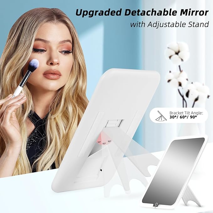 15''X11'' Large Makeup Bag with Removable Lighted Mirror, PU Leather