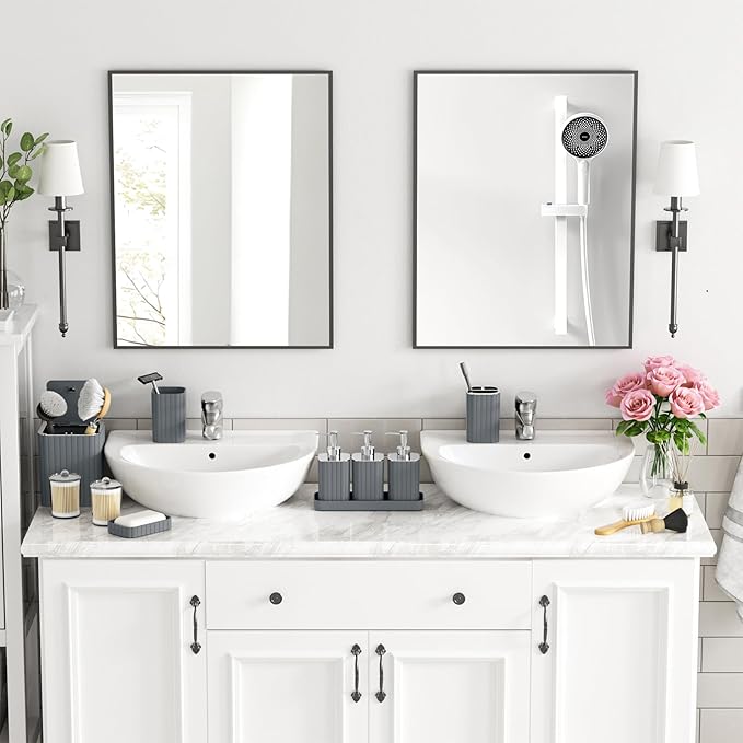 InnJoey Bathroom Accessory Set - Bathroom Set, 12PC Bathroom Accessories Set, Grey Bathroom Accessories Set, Mini Trash Can, Toilet Brush, Trash Can & Soap Dispenser
