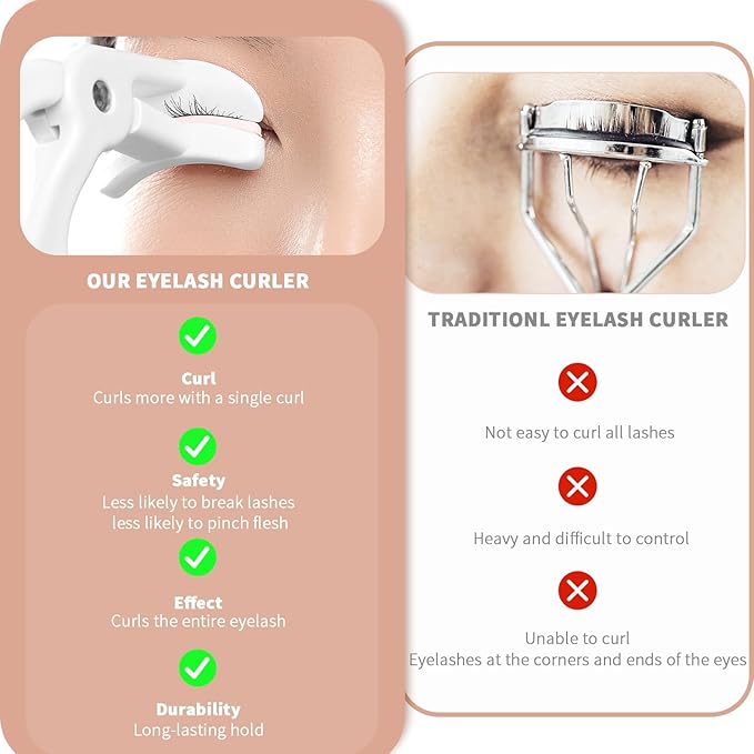 2 Style Eyelash Curler - Lash Curler with 2 Extra Silicone Replacement Pads, Achieve Perfect Curls in 5 Seconds - Quick Natural Curling for Long Lasting (Grey)