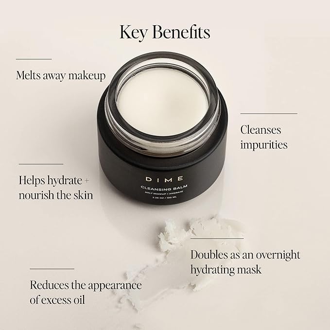 DIME Beauty Cleansing Balm - 2-in-1 Makeup Remover & Hydrating Overnight Mask, Cleanser for Face with Squalane, Rosemary Extract & Bisabolol, Hydrating Facial Wash, 3.38 oz / 100 ml