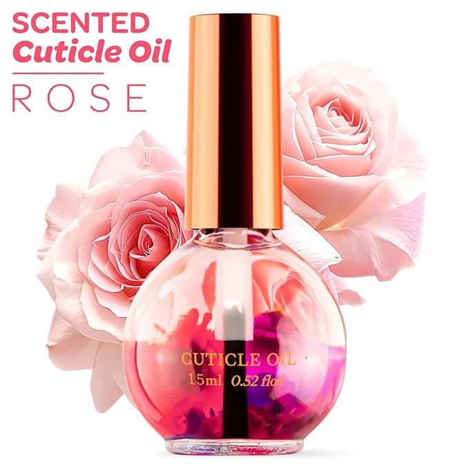 JIASHENG Cuticle Oil, Scented Nail Oil Infused with Real Flowers, Rose 15ml