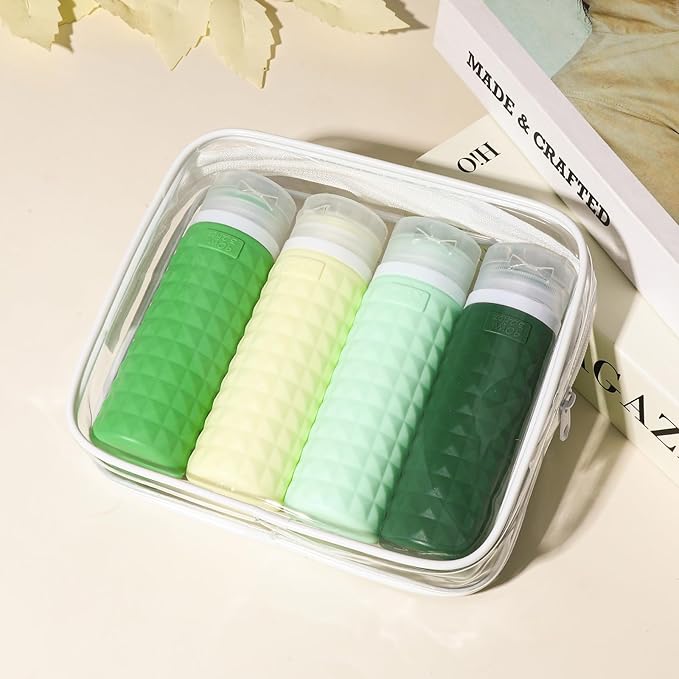 Firstfooby Travel Bottles for Toiletries, TSA Approved Travel Size Containers, Leak Proof Silicone Shampoo Bottles, Small Toiletry Containers with Clear Bag for Shampoo Conditioner Lotion