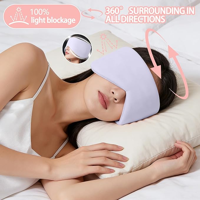 Vettres Reversible Warm & Cool Sleep Mask Wrap-Around Blackout Eye Masks for Side Sleepers Adjustable Unisex Eye Cover for Travel Office & Rest Purple