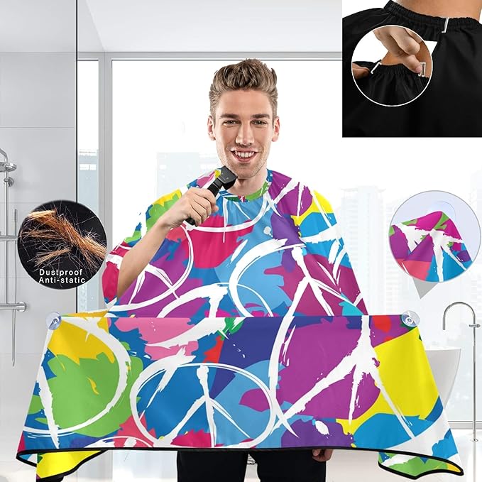 Visesunny Barber Cape - Abstract Style Peace Pattern Polyester Hair Cutting Salon Apron Anti-Static Haircut Water-Resistant Shaving Cloth Beard Shaving Bib Hairdressing Cape