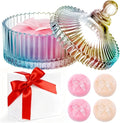 HUGOMOVA 5 Pcs Extra Large Body Powder Puff and Container Set – 5.43" Oversize Crystal Powder Container | 3.54" Ultra-Soft Velour Puff, Washable & Reusable, Ideal for Face (Colorful)
