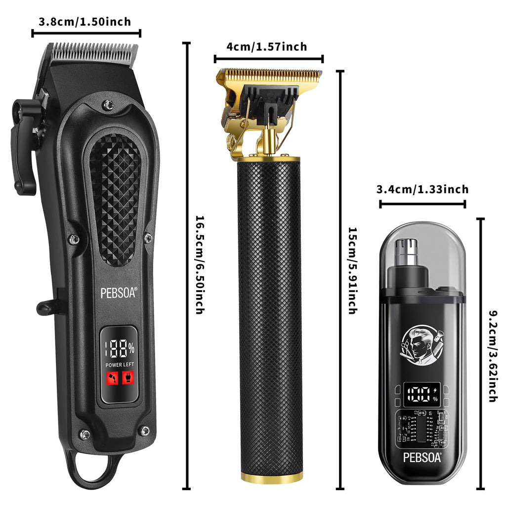 pebsoa Cordless Hair Clippers for Men, Clipper & Trimmer Kit with Nose Trimmer
