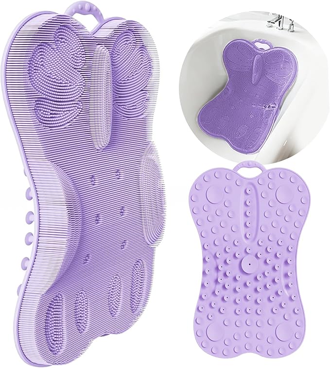 Vynusio Back Scrubber Body Bath Cushion for Tub Bathtub with Back Lumbar Ergonomic Support, Silicone Extra Large Thick Soft Seat Pad Non-Slip Suction Cups, Relaxing Spa Exfloating Scrubber Mat Purple