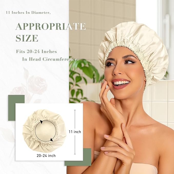 Edoneery Reusable Shower Caps for Women, Waterproof Long Hair Bonnet