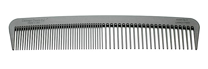 Chicago Comb Model 10 Carbon Fiber, Compact Wide-Tooth Comb, Made in USA, Anti-Static