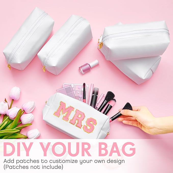 Kigeli Aesthetic Makeup Bags PU Leather Cosmetic Pouches Waterproof Plain Toiletry Bags Makeup Pouches Bulk for Women Party Gift Travel Storage Organizer(White,7.1 x 2.8 x 4.3 in)