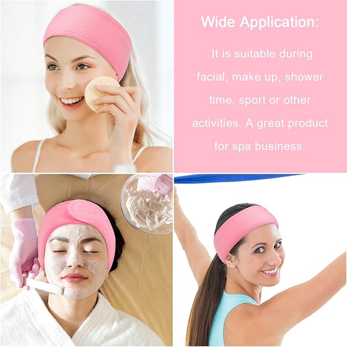 Whaline Spa Headband 4 Pcs Pink Makeup Hair Band Facial Head Wrap Hair Tie