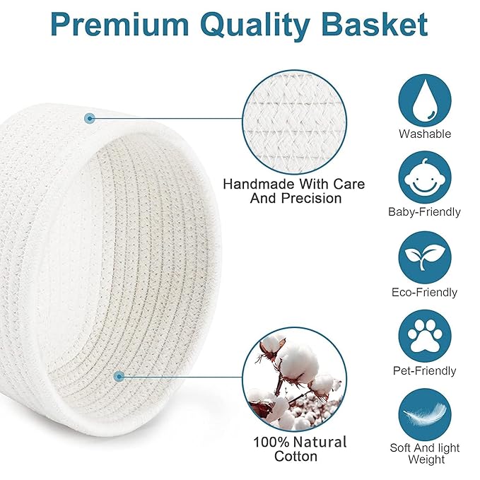 【2 Pack】 ABenkle Small Storage Baskets, Natural Cotton Rope Woven Baskets for Organizing, Tiny Oval Storage Easter Baskets, Small Basket, Cat Dog Toy Baskets, Bathroom Organization Bin