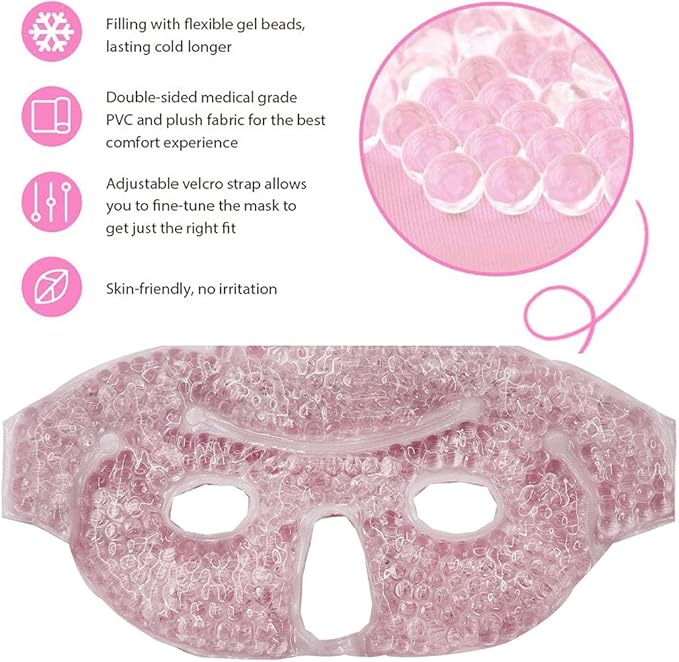 2PCS Ice Face Mask, Cold Hot Gel Face Eye Mask, Ice Mask with Soft Plush for Cooling Freezer Eye Mask for Puffy Eyes, Redness, Headaches, Stress
