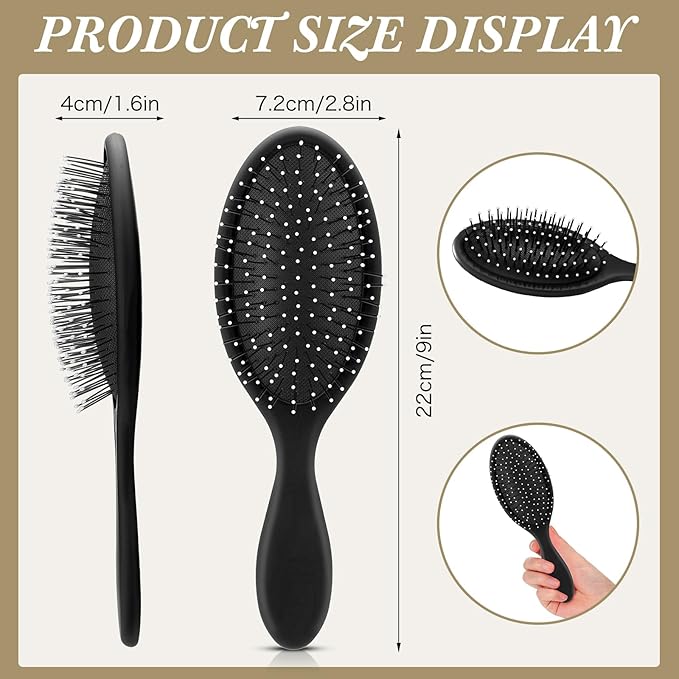 Nuenen 6 Pcs Wet Detangler Hair Brush Travel Dry Hair Brushes Detangling Hairbrush with Soft Bristles for Women Men Girls Boys(Black)