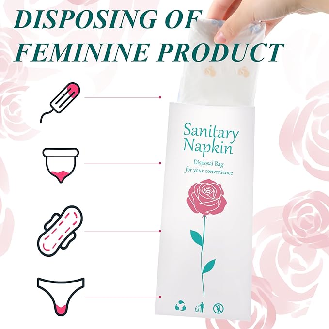 SilTriangle 500 Pcs Floral Sanitary Napkin Disposal Bags Feminine Hygiene Leak-Proof Personal Care Biodegradable Waste Bags for Pads Tampon Liners 9 x 3.9 Inches
