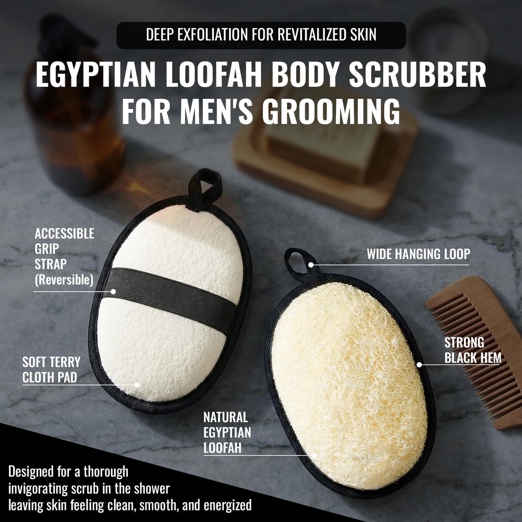 RIYNIBIY Shower Loofah for Men, Natural Loofah Sponge, Mens Loofah 2 Pack