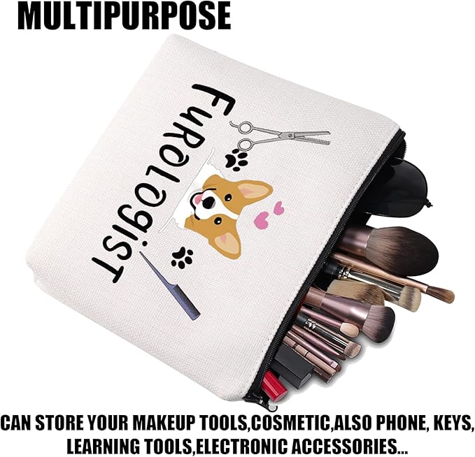 JYTAPP Furologist Funny Puppy Stylist Cute Dog Groomer Cosmetic Bag Dog Groomer Survival Kit Zipper Pouch Pet Grooming Gifts