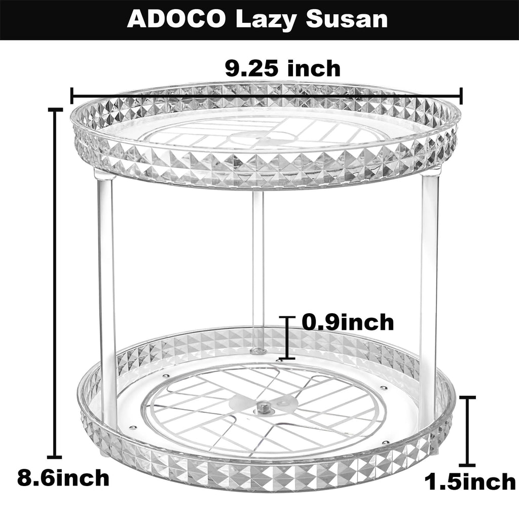 2 Tier Diamond Lazy Susan Bathroom Organizer Countertop, Clear 360 Rotating Cosmetic Makeup Organizer for Vanity, Skincare Organizers Perfume Organizer for Counter - Organization and Storage -9.25INCH