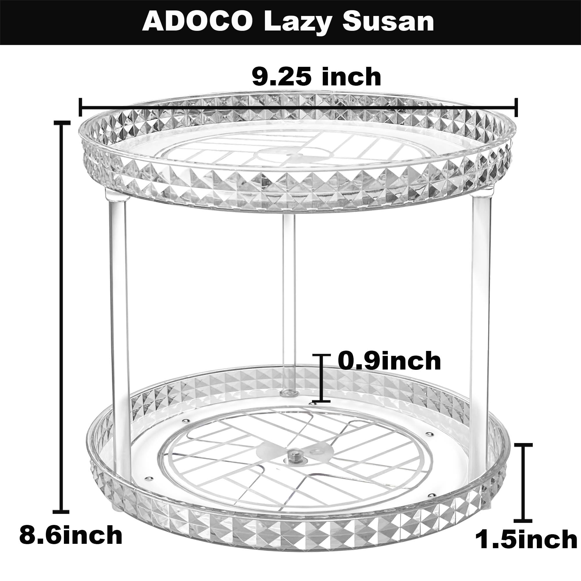 2 Tier Diamond Lazy Susan Bathroom Organizer Countertop, Clear 360 Rotating Cosmetic Makeup Organizer for Vanity, Skincare Organizers Perfume Organizer for Counter - Organization and Storage -9.25INCH