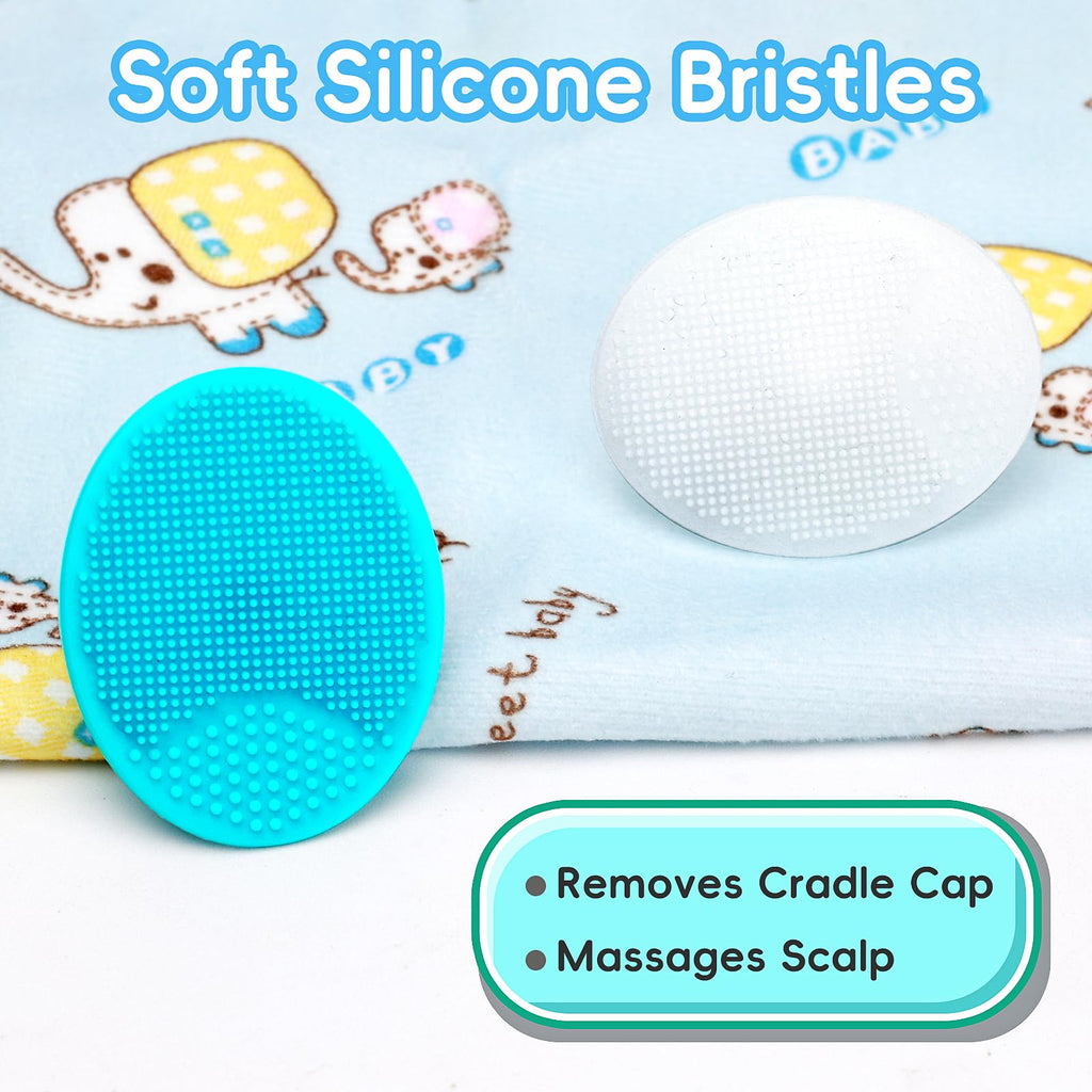 Cradle Cap Brush for Babies, Set of 5 Baby Bath Essentials with Bath Sponge Silicone Scrubber Long Handle Comb for Newborns Toddlers Boys Girls (Green)