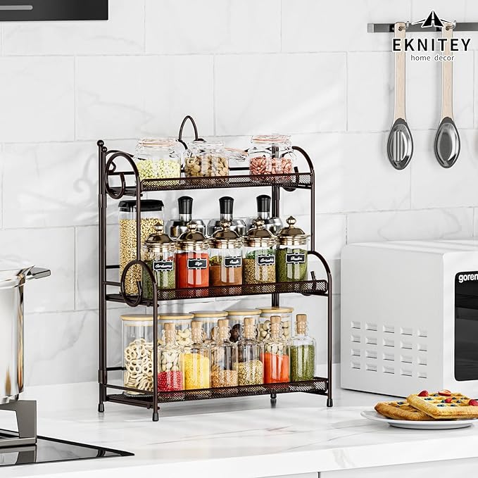 EKNITEY Bathroom Organizer Shelf Countertop - 3 Tier Spice Rack No Assembly