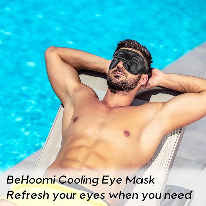 BeHoomi 2Packs Cooling Eye Masks, Ice Eye Mask Cold Compress for Eyes, Reusable Cold Gel Eye Mask for Eye Relaxation, Comfort Snug Fit, Eye Cover for Home, Office, Black & Purple