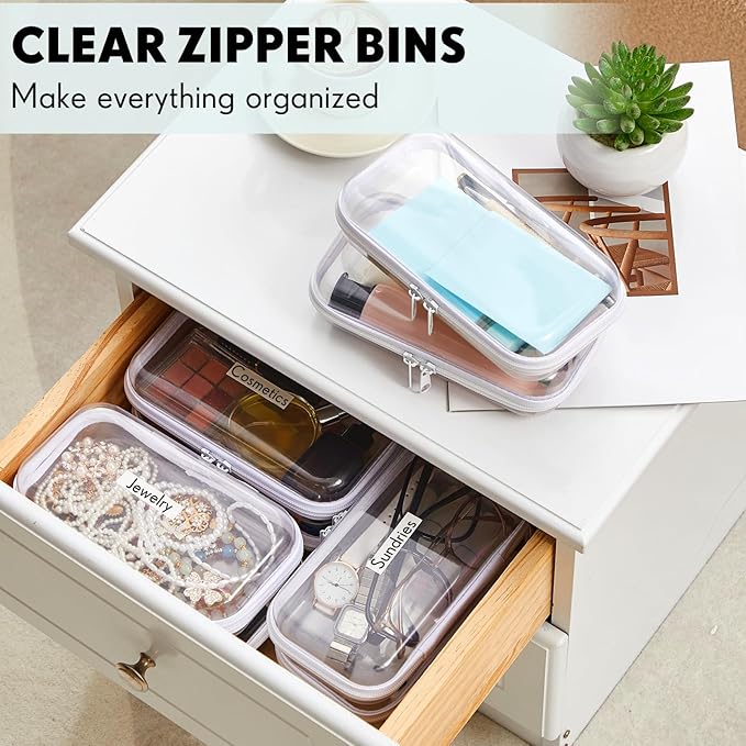 Sanwuta 10 Pcs Hard Zipper Case Clear Hard Pouches Plastic Zipper Pencil Portable Box Toy Storage Bins Plastic Container for Travel Toiletry Office Cosmetic Block Puzzle Organizer (S,Clear)