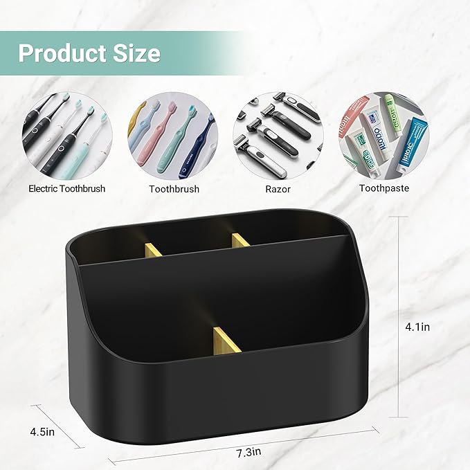 Mens Countertop Toothbrush Holder for Bathroom with Removable Divider