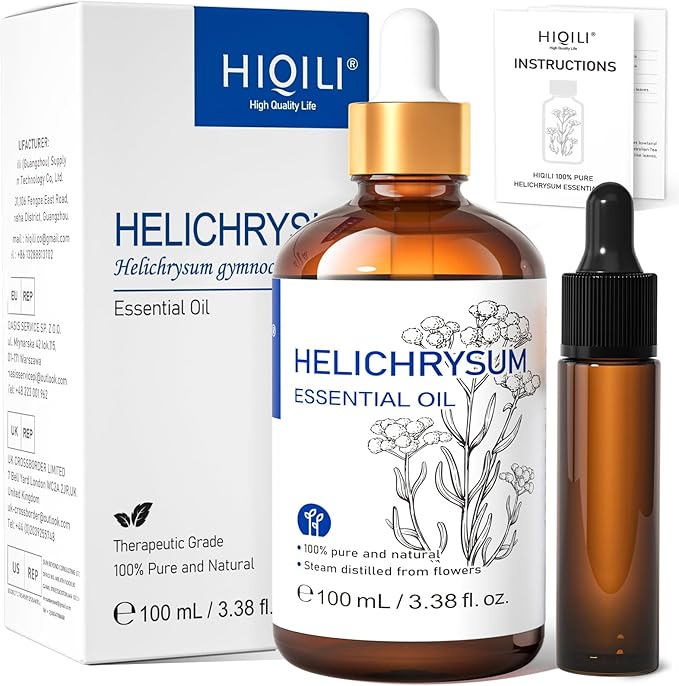 HIQILI Helichrysum Essential Oil for Skin, Massage & Aroma Diffuser