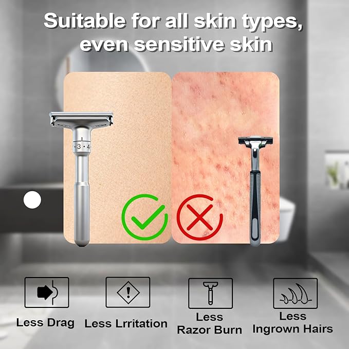 Travel Double Edge Safety Razor, Classic Safety Shaver Razor with Long Handle Adjustable (Razor with Beard Shaping Tool and Hot Compress Shaving Towel)