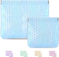 MXXUUOOM 2 Pack Small Makeup Bag for Purse Leather Cosmetic Pouch Organizer, Snap Closure Holographic Woven Makeup Bag, Mini Lipstick Coin Pouch, Travel Makeup Organizer for Women blue