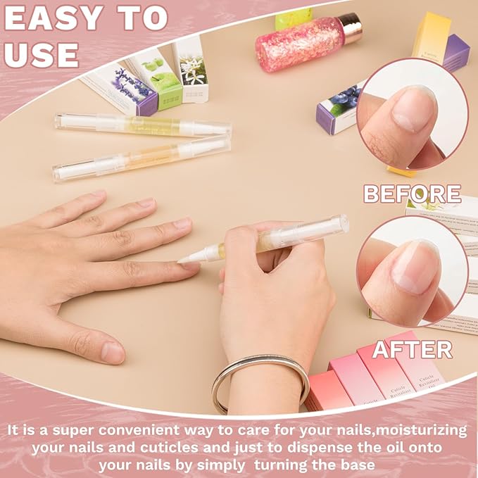Meschett 2PCS Cuticle Oil Pens for Nail Care, Moisturizing Nail Oil Pen with Soft Brush, Hydrating Cuticle Oil for Dry Nails & Cuticles (Peach & Strawberry Flavors)