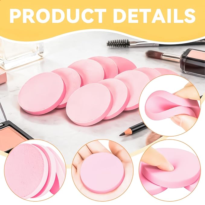 MotBach 200 PCS Round Makeup Sponge, Cosmetic Sponge Round Foam Pad Eye Facial Powder Puff, Pink Beauty Makeup Foundation Powder Blender for Women Lady All Skin Types Wet and Dry Dual Use