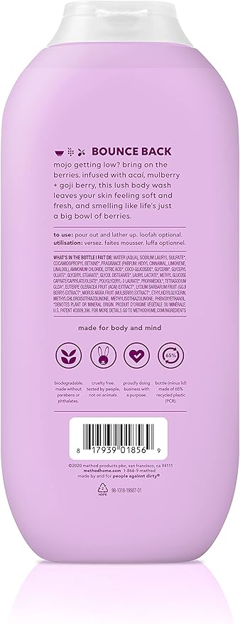 method Body Wash, Berry Balance - Leaves Skin Feeling Soft & Moisturized, Made Without Parabens, Notes of Acai, Mulberry & Goji Berry, 18 fl oz - 6 pack