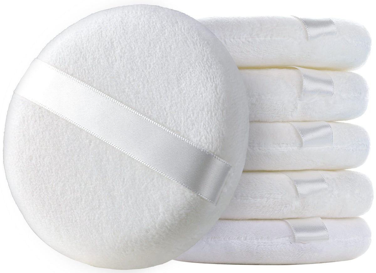 Teenitor 6pcs Powder Puff 4.13 Inch lrage Powder Puff, Powder puffs for Body Powder, Large Round Velour Powder Puff Loose Powder Puff, Body Powder Puff White