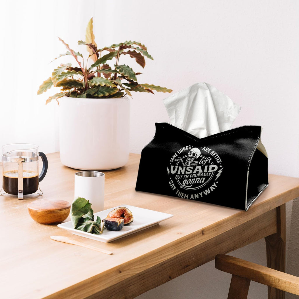 Skeleton Funny Tissue Box Cover Rectangle, Gothic Skull Tissue Box Holder, Black Facial Paper Case for Bathroom Kitchens Livingroom, Halloween Kitchen Accessories Gifts for Women Home 9.8x5.9x5.9