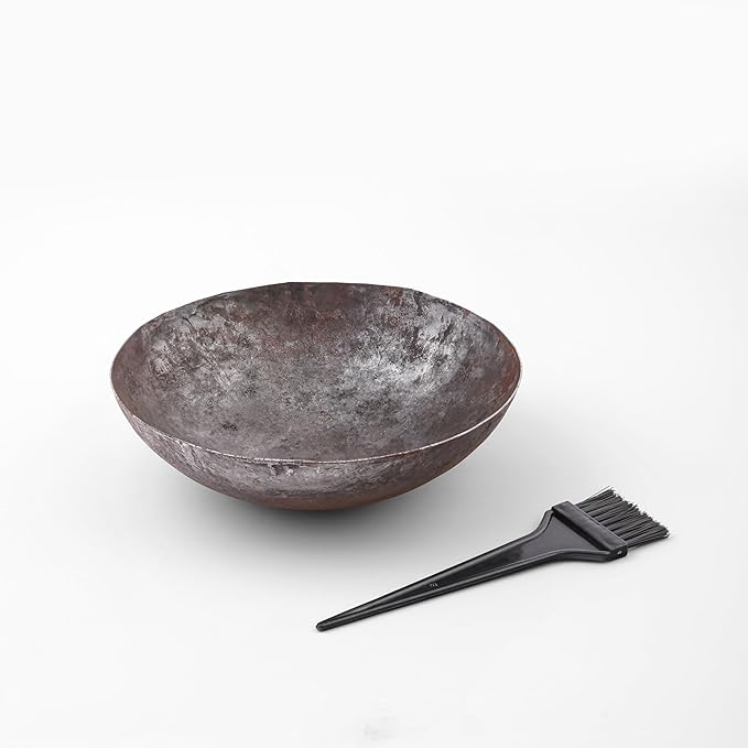 Henna Mixing Iron Bowl, Natural Hair Dye Making Wok kadai Without Handle in Iron, Mehendi Paste ka Bowl with Brush