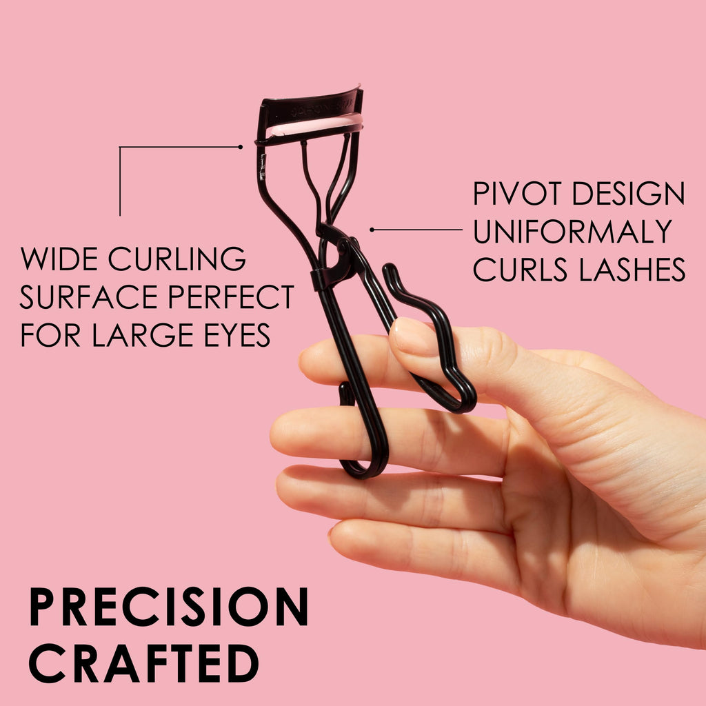 JAPONESQUE Professional Volumizing Lash Curler for Natural & False Lashes on Most Eye Shapes and Large Eyes, 1 Refill Pad, Holds Curl up to 8 Hours